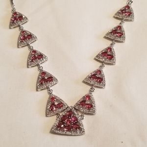 New*Vintage Ruby,White Topaz 925 Necklace